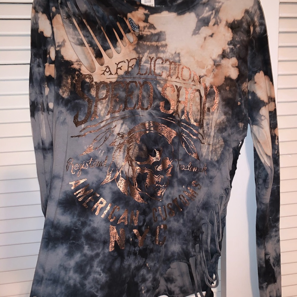 AFFLICTION super distressed long sleeve shirt